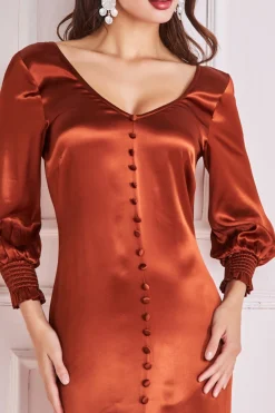 Maxi Dresses^* Satin Viscose Front Split Maxi Brown