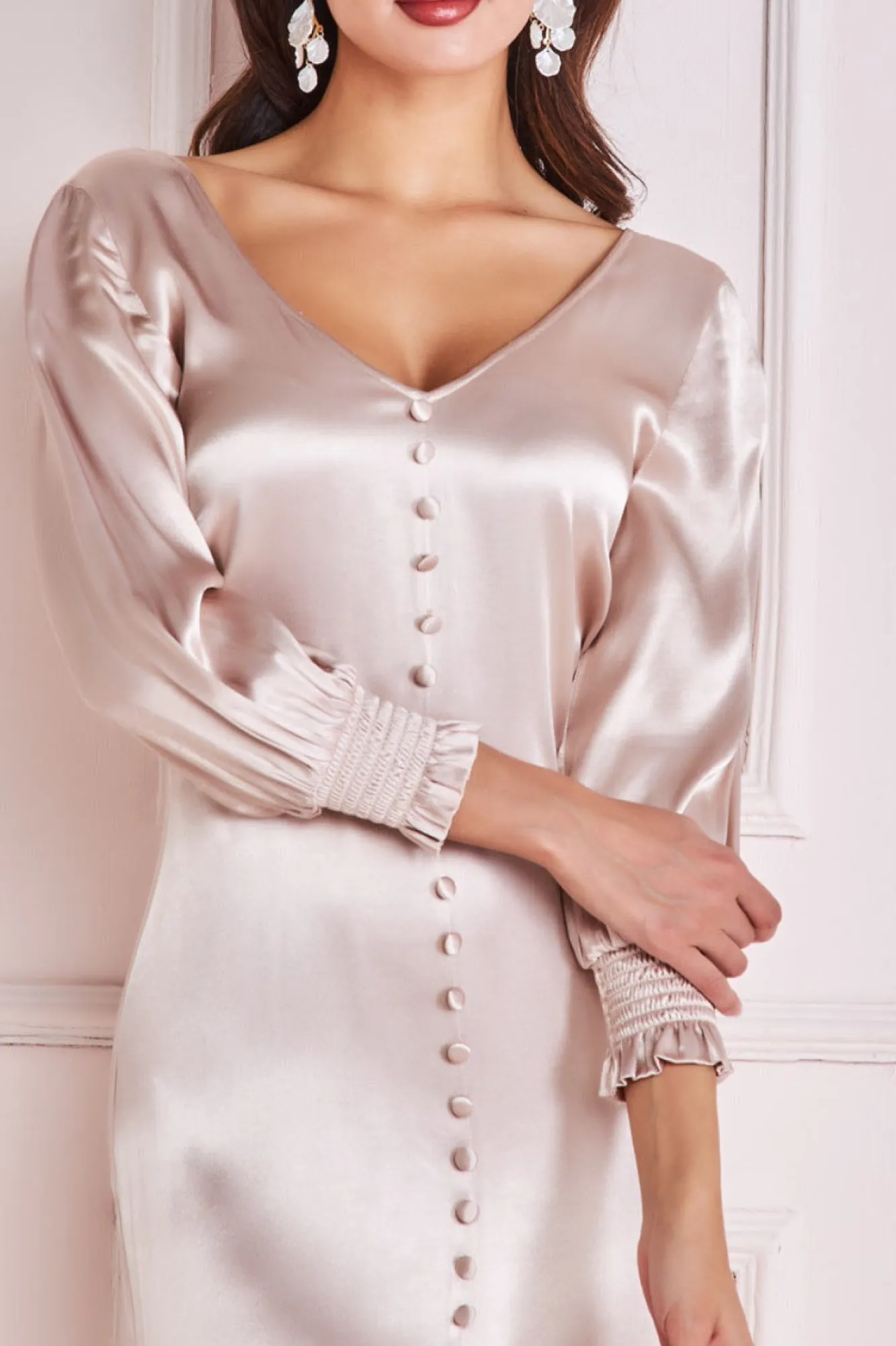Maxi Dresses^* Satin Viscose Front Split Maxi Champagne