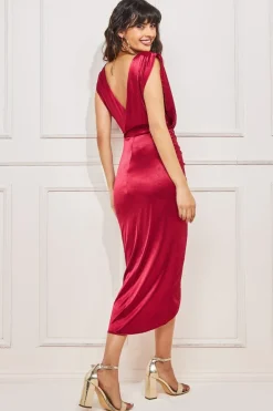 Midi Dresses^* Satin Wrap Knotted Midi Dress Wine
