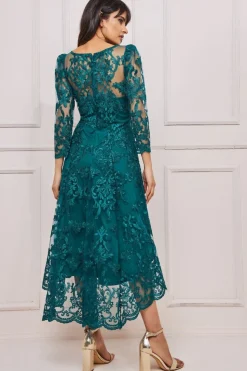 Midi Dresses^* Scalloped Lace Dipped Hem Midi Dress Emerald