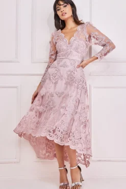 Midi Dresses^* Scalloped Lace Dipped Hem Midi Dress Blush