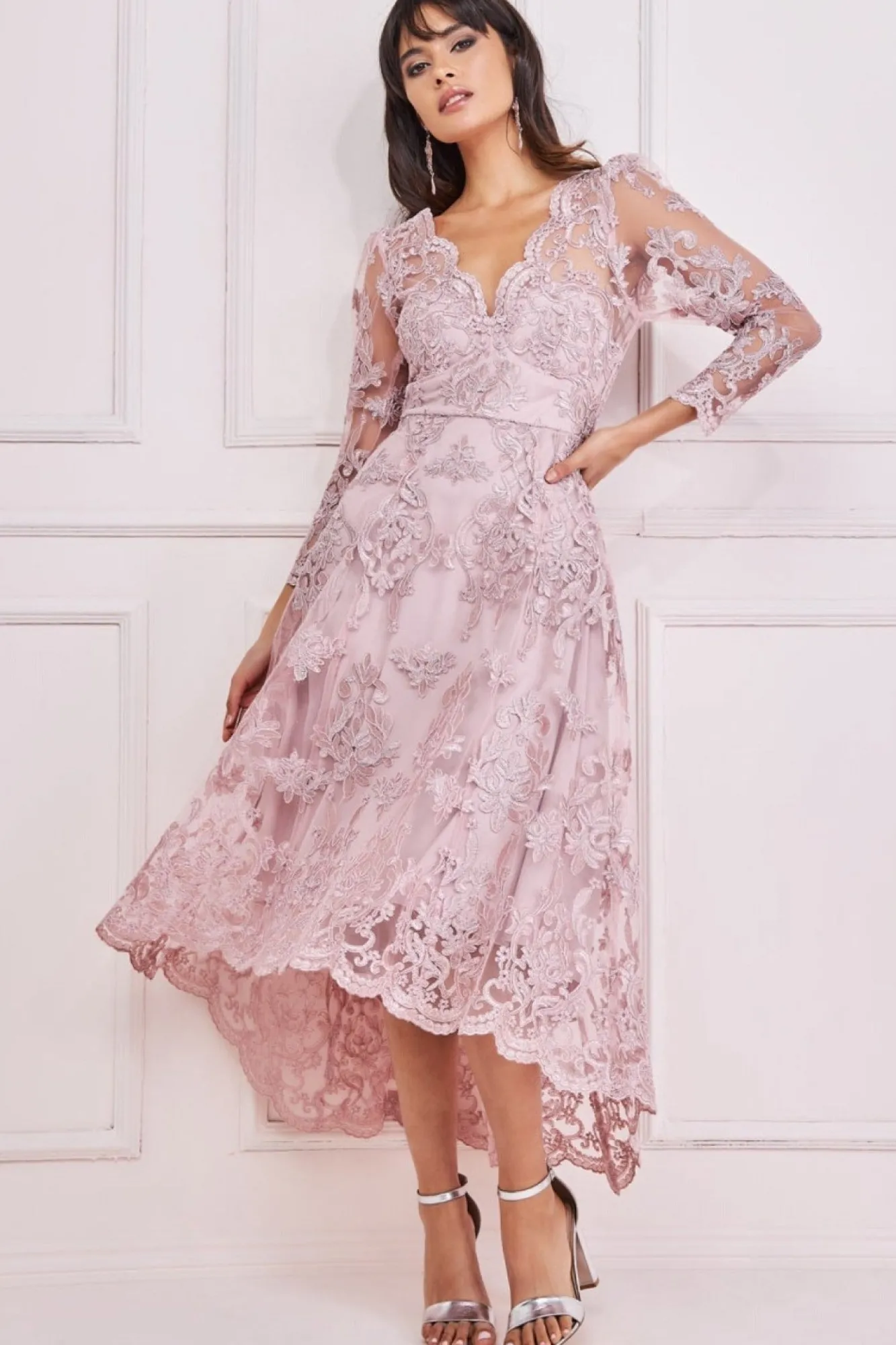 Midi Dresses^* Scalloped Lace Dipped Hem Midi Dress Blush