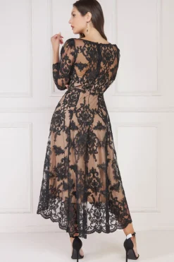 Midi Dresses^* Scalloped Lace Dipped Hem Midi Dress Black