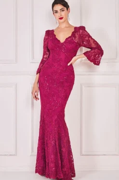 Maxi Dresses^* Scalloped Lace Maxi Dress Burgundy