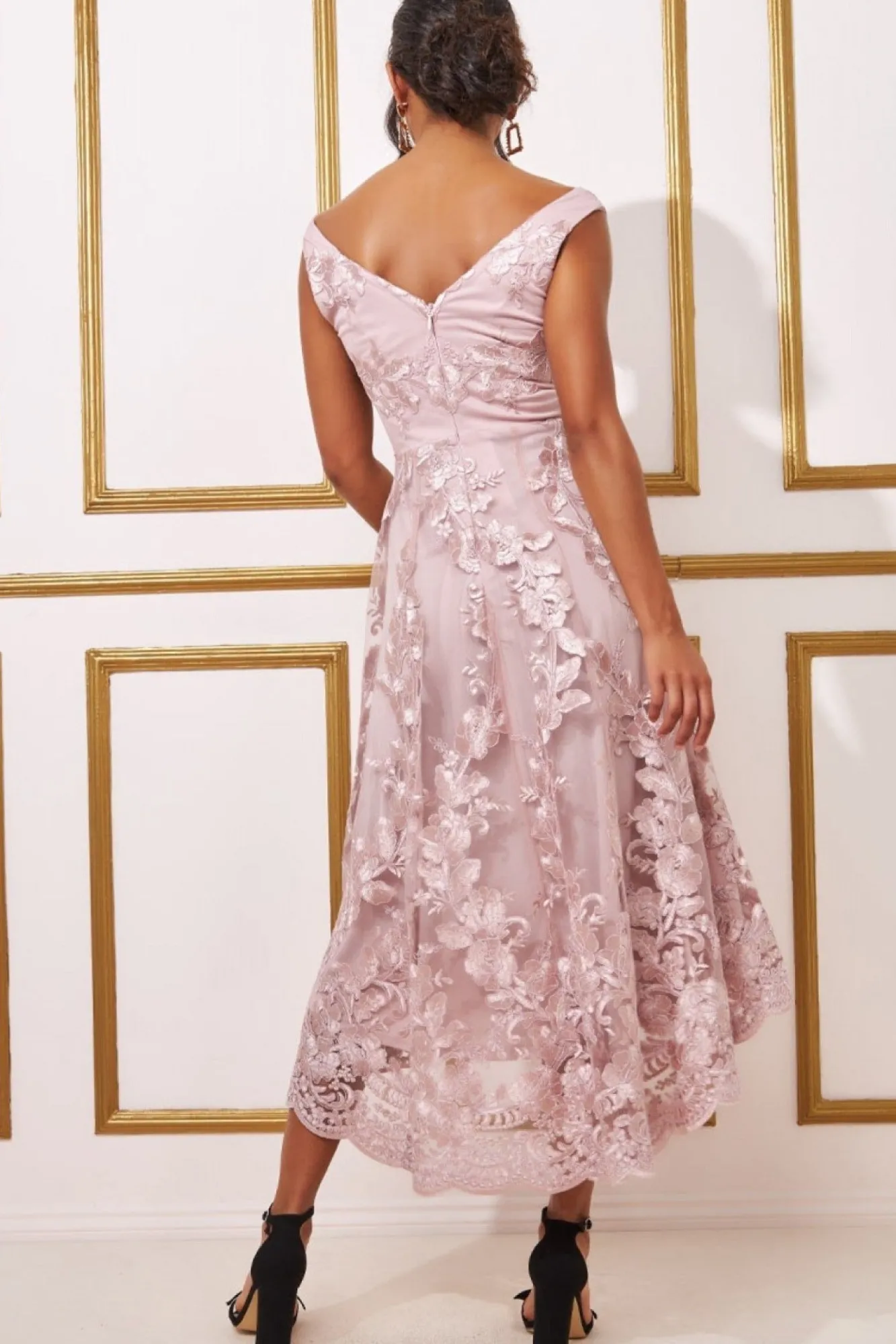 Midi Dresses^* Scalloped Neck Lace Midi Dress Blush