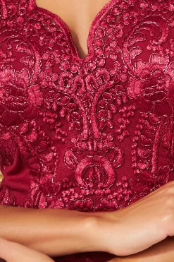 Midi Dresses^* Scalloped Neck Lace Midi Dress Wine