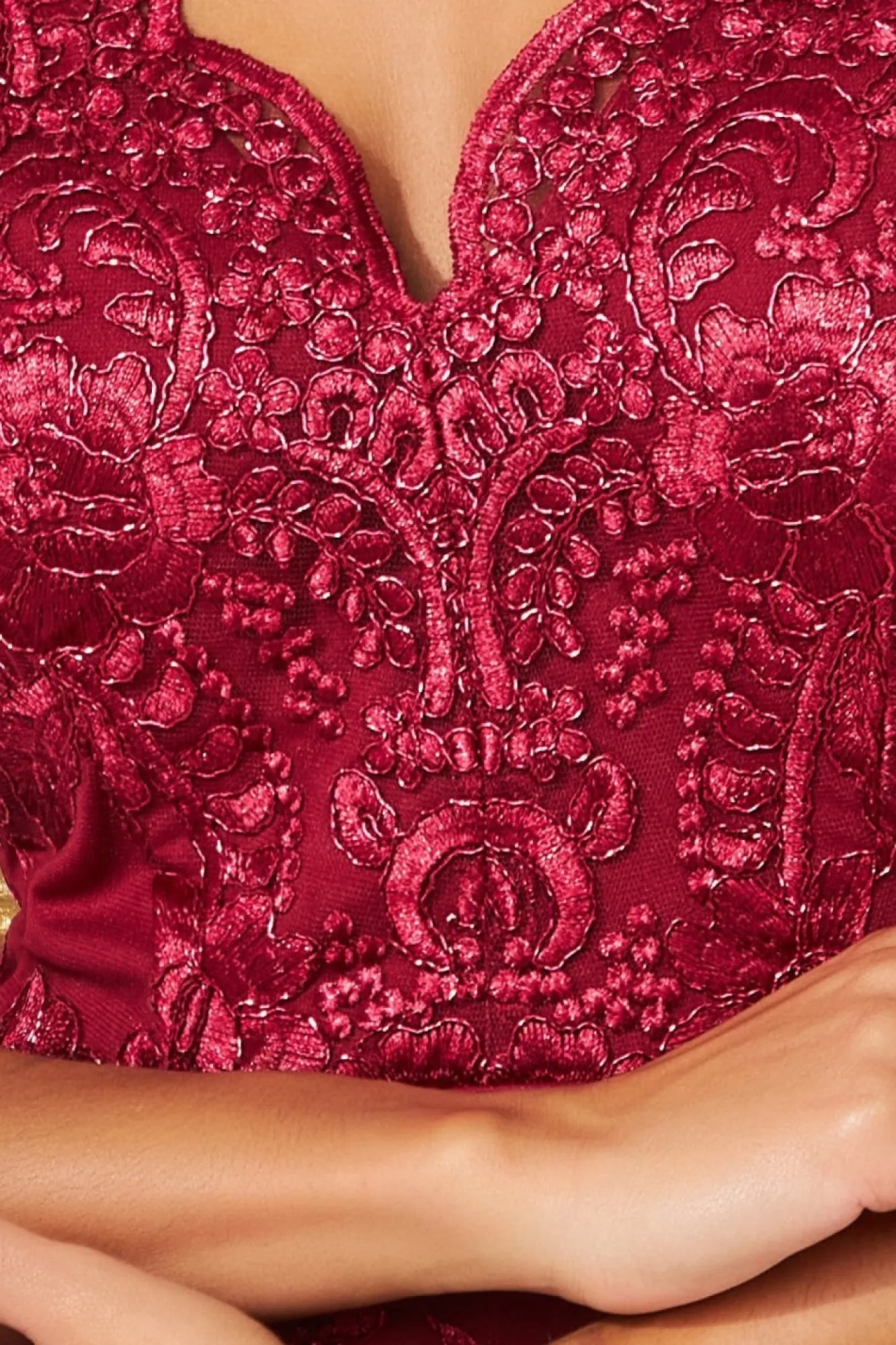 Midi Dresses^* Scalloped Neck Lace Midi Dress Wine