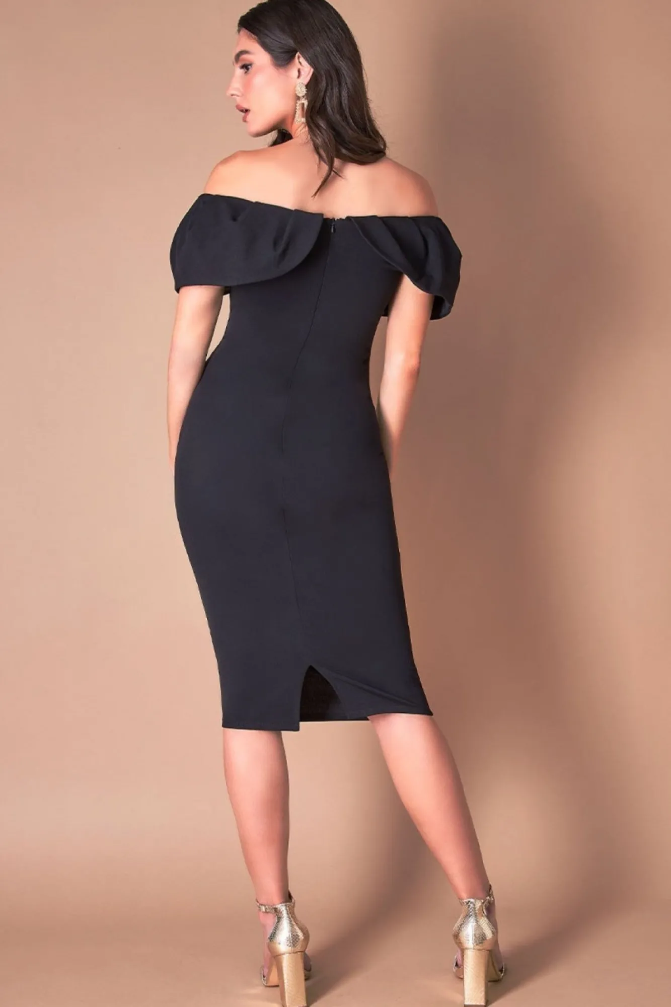 Midi Dresses^* Scuba Crepe Pleated Bardot Midi Black