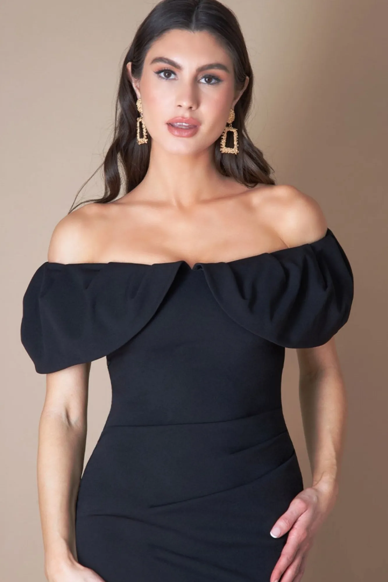 Midi Dresses^* Scuba Crepe Pleated Bardot Midi Black