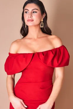 Midi Dresses^* Scuba Crepe Pleated Bardot Midi Red