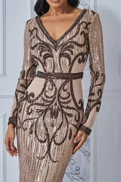 Midi Dresses^* Sequin & Mesh Embroidered Midi Champagne