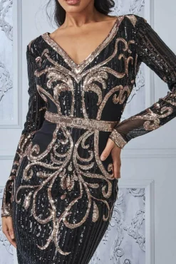 Midi Dresses^* Sequin & Mesh Embroidered Midi Black