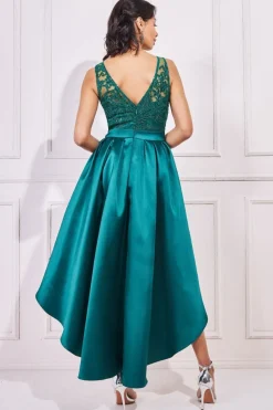 Midi Dresses^* Sequin & Satin Dipped Hem Midi Dress Emerald