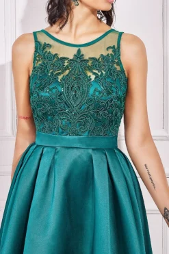 Midi Dresses^* Sequin & Satin Dipped Hem Midi Dress Emerald