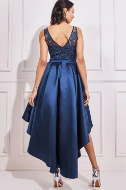 Midi Dresses^* Sequin & Satin Dipped Hem Midi Dress Navy