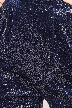 Jumpsuits^* Sequin & Velvet Corset Jumpsuit - Navy Blue