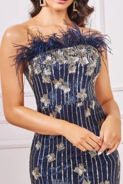 Midi Dresses^* Sequin And Feather Boobtube Midi Navy