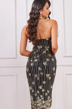 Midi Dresses^* Sequin And Feather Boobtube Midi Black