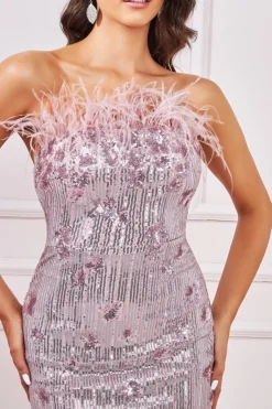 Midi Dresses^* Sequin And Feather Boobtube Midi Blush