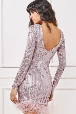 Mini Dresses^* Sequin And Feather Open Back Mini Blush
