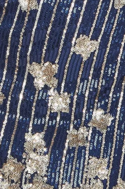 Mini Dresses^* Sequin And Feather Open Back Mini Navy