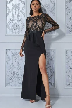 Maxi Dresses^* Sequin Bodice With Front Frill Maxi Black