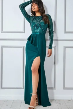 Maxi Dresses^* Sequin Bodice With Front Frill Maxi Emerald