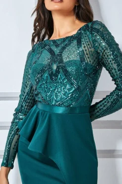 Midi Dresses^* Sequin Bodice With Front Frill Midi Dress Emerald