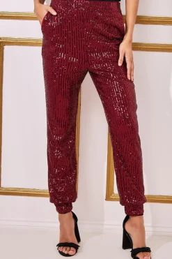 Trousers^* Sequin Cuffed Ankle Trouser Wine