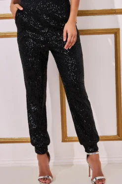 Trousers^* Sequin Cuffed Ankle Trouser Black