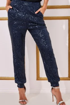 Trousers^* Sequin Cuffed Ankle Trouser Navy