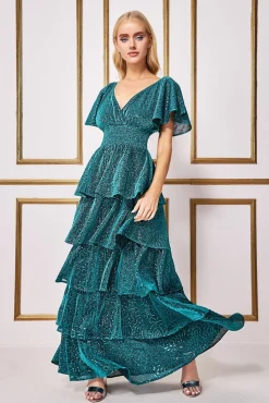 Maxi Dresses^* Sequin Lurex Tiered Maxi Dress - Teal Blue Tealblue