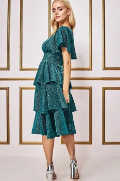 Midi Dresses^* Sequin Lurex Tiered Midi Dress Teal Blue