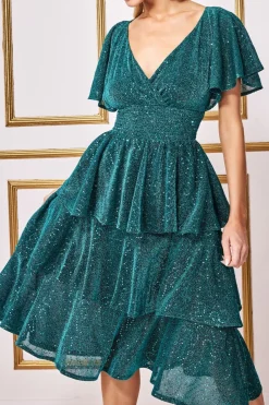 Midi Dresses^* Sequin Lurex Tiered Midi Dress Teal Blue