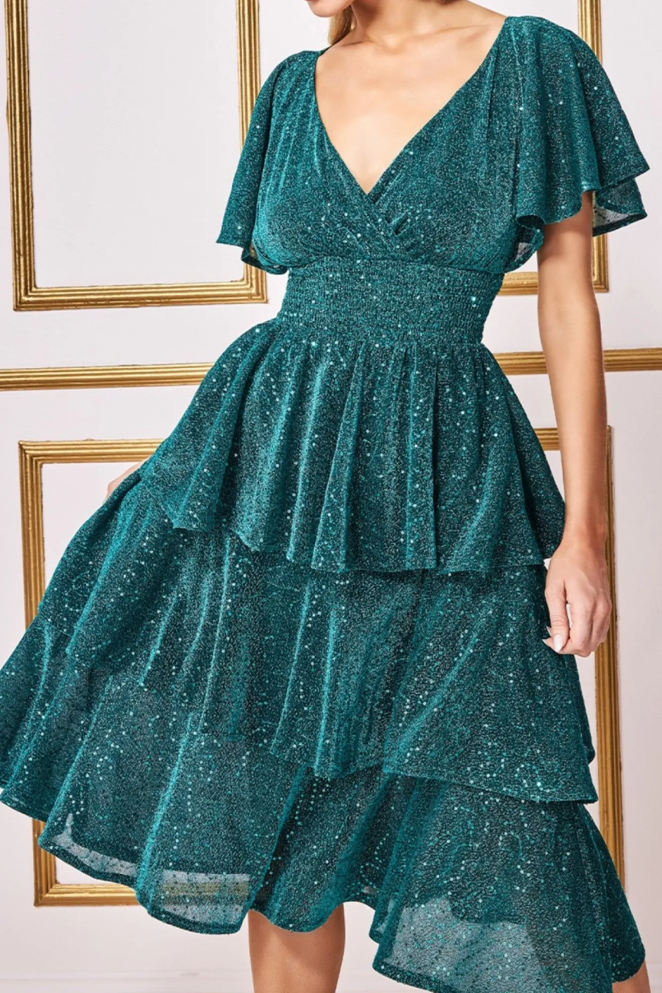 Midi Dresses^* Sequin Lurex Tiered Midi Dress Teal Blue