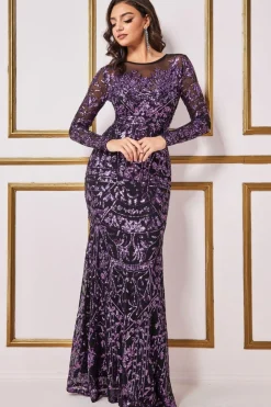 Maxi Dresses^* Sequin Mesh Embroidered Maxi Dress Purple
