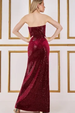 Maxi Dresses^* Sequin Velvet Bandeau Maxi Dress Wine