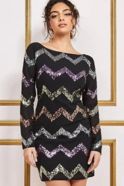 Mini Dresses^* Sequin Zig Zag Shift Mini Dress Black