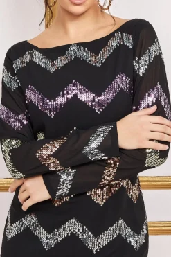 Mini Dresses^* Sequin Zig Zag Shift Mini Dress Black