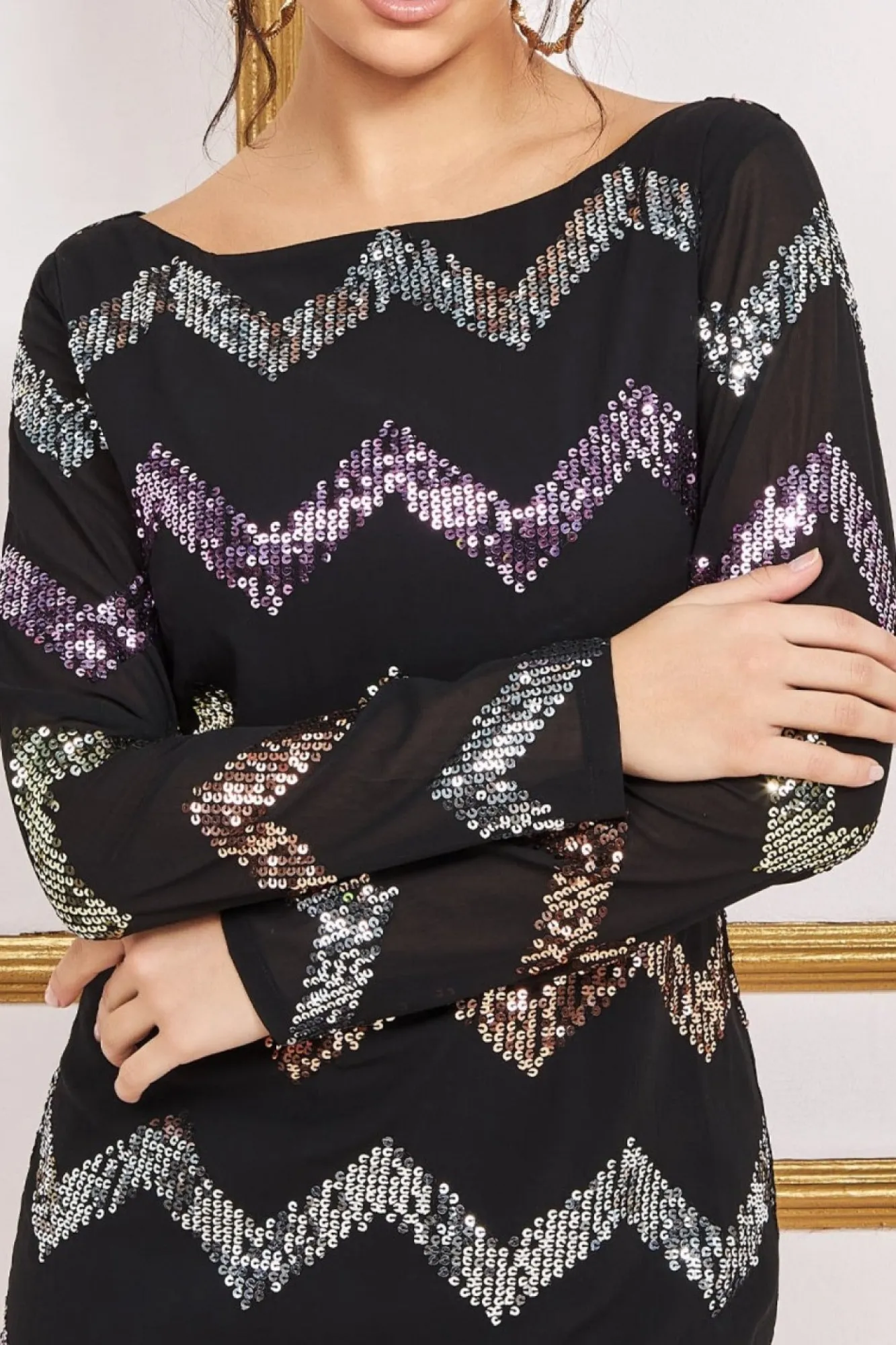 Mini Dresses^* Sequin Zig Zag Shift Mini Dress Black