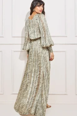 Maxi Dresses^* Shirred Waist Chiffon Printed Maxi Snakeprint