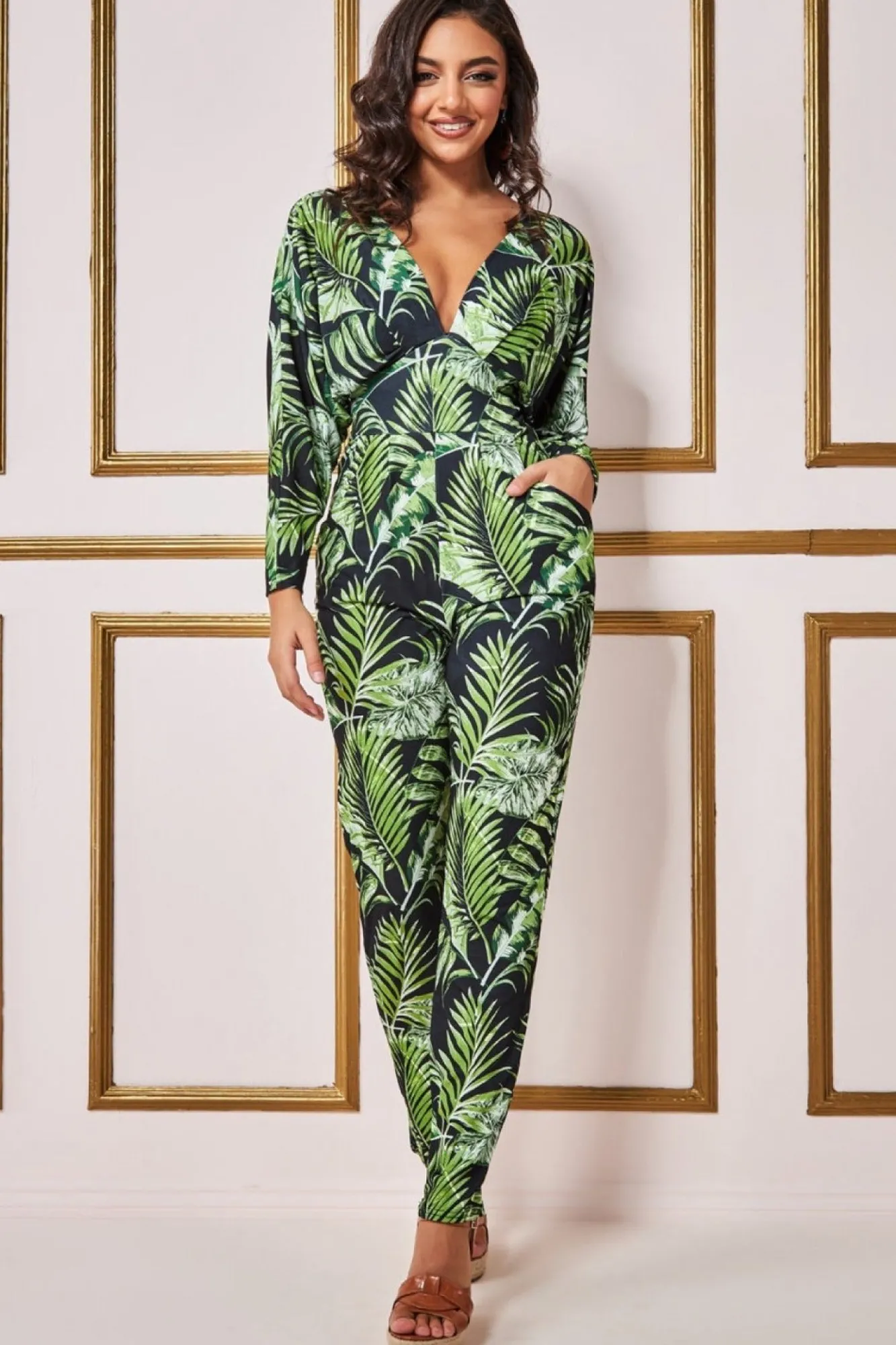 Jumpsuits^* Tropical Print Jumpsuit Green