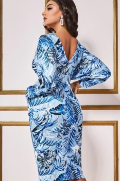 Midi Dresses^* Tropical Print Midi With Batwing Sleeves Blue