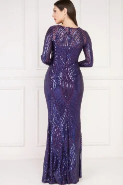 Maxi Dresses^* Two Toned V Neck Sequin Maxi Purple