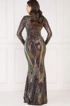 Maxi Dresses^* Two Toned V Neck Sequin Maxi Black