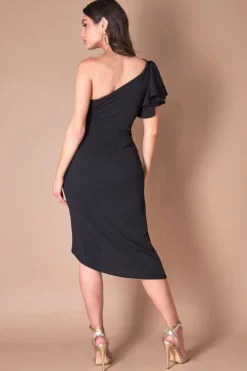 Midi Dresses^* Waterfall Sleeve Wrap Midi Dress Black