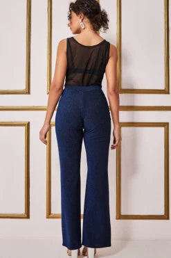 Trousers^* Wide Leg Lurex Trouser - Royal Blue Royalblue