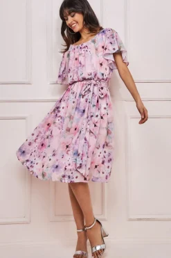 Midi Dresses^* Wrap Back Flutter Sleeve Midi Pink