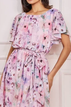 Midi Dresses^* Wrap Back Flutter Sleeve Midi Pink