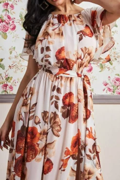 Maxi Dresses^* Wrap Back Flutter Sleeve Maxi Dress Beige